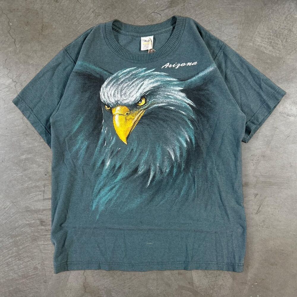 Vintage 90s Bald Eagle Shirt Hazelwoods Green Bird Nature Animal Tee